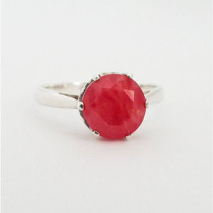 Natural Red Rhodonite Ring, Faceted Rhodonite 925 Sterling Silver Size 7.5